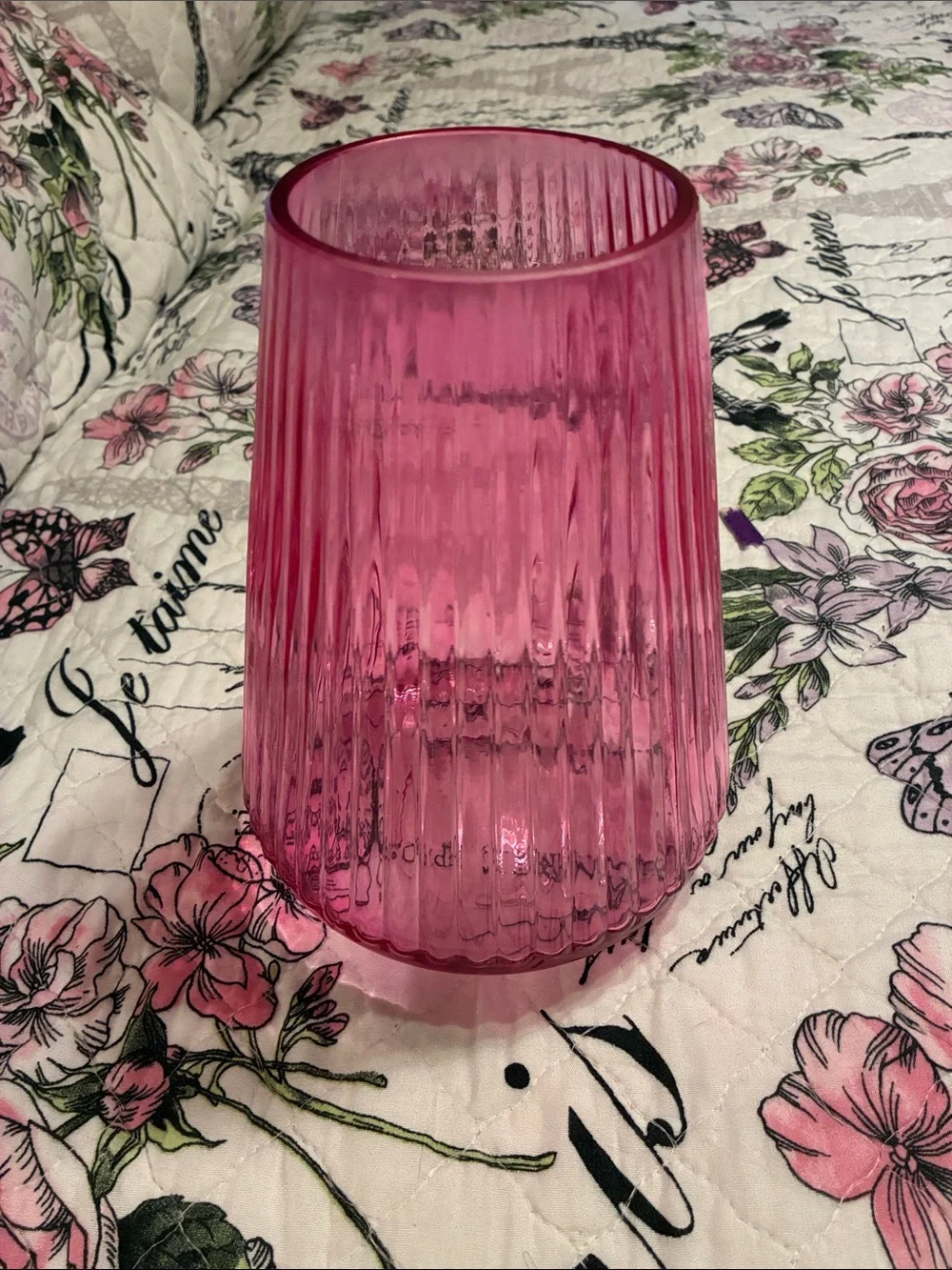 Ribbed Pink Glass Vase - Home Accents